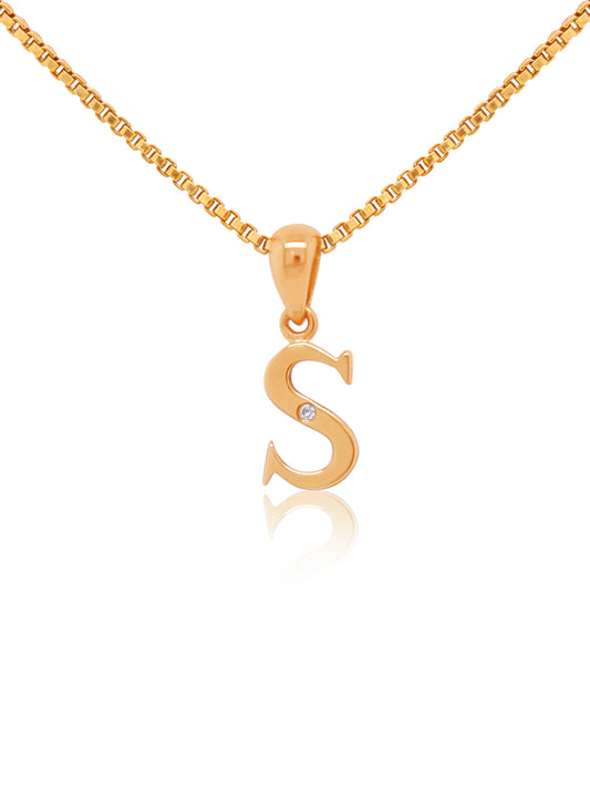 Diamond Set Initial Pendant, 9K Yellow Gold, 45cm Plated Chain