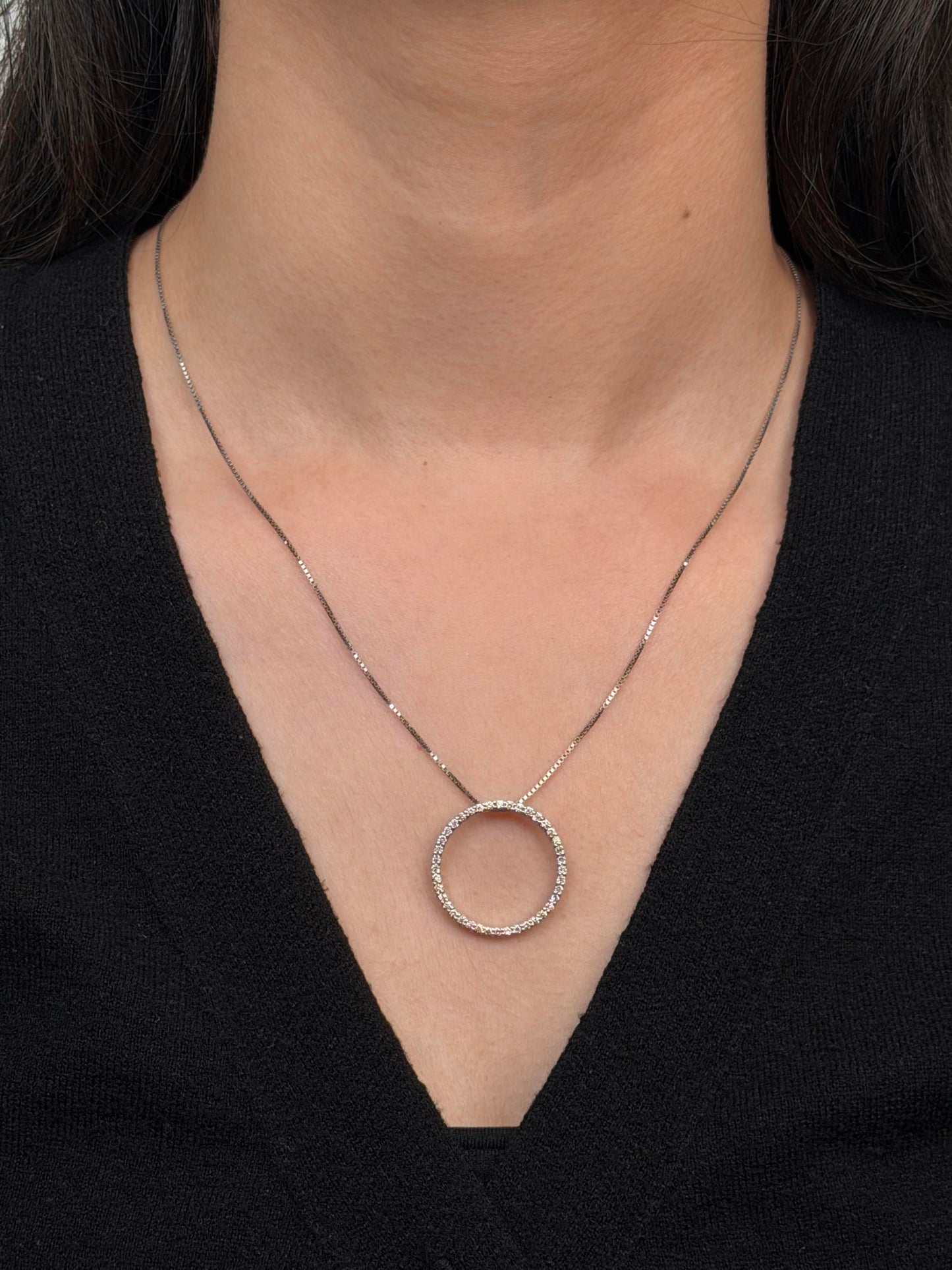 Lab Grown Diamond Circle Of Life Pendant, 9K White Gold (Silver Chain)