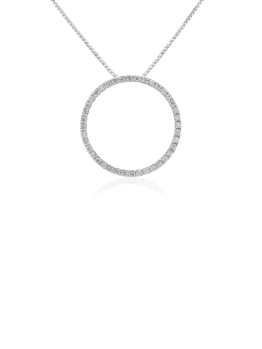 Lab Grown Diamond Circle Of Life Pendant, 9K White Gold (Silver Chain)