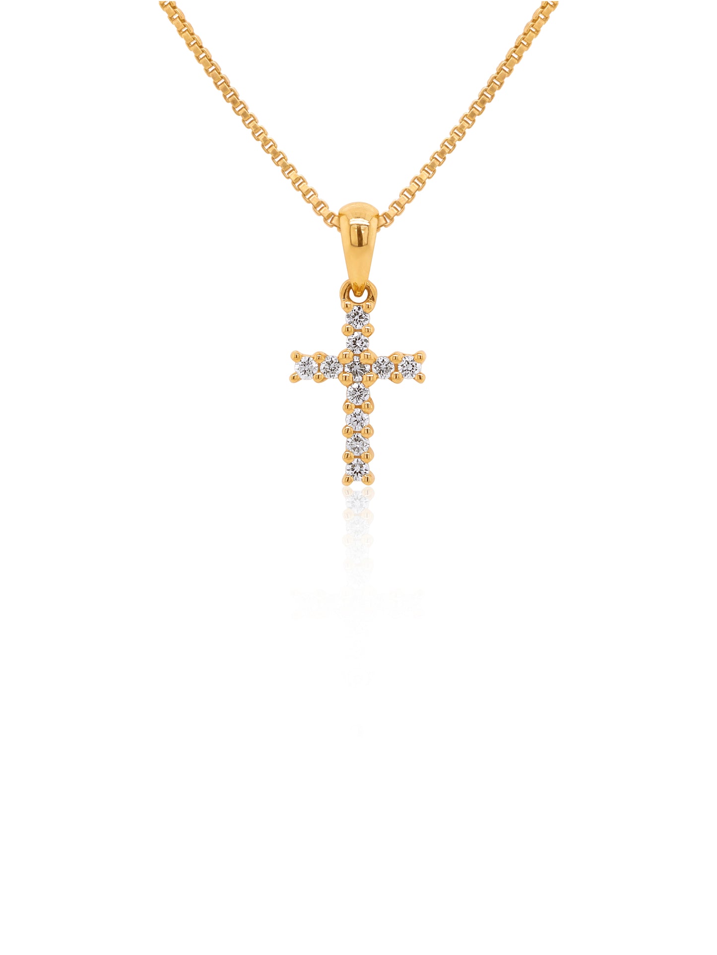 0.12 Carat Diamond Set Cross Pendant in 18 Carat Yellow Gold.