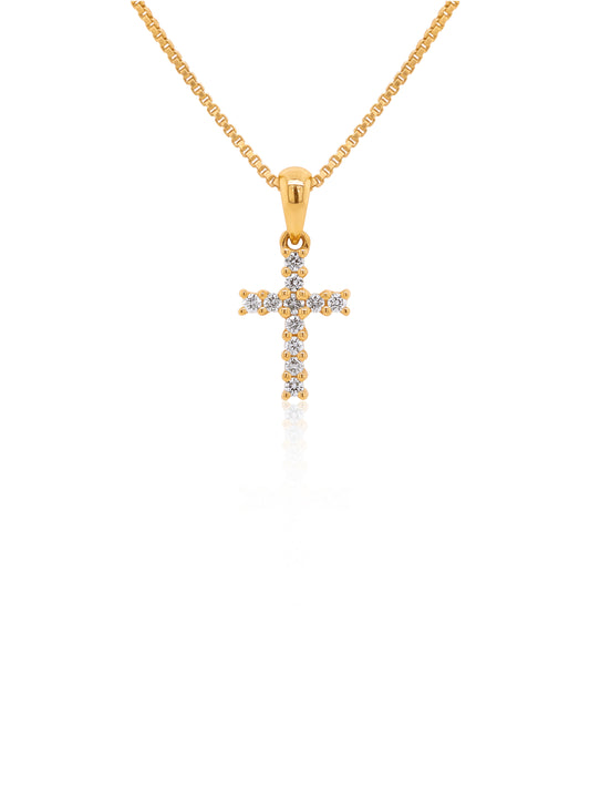 0.12 Carat Diamond Set Cross Pendant in 18 Carat Yellow Gold.