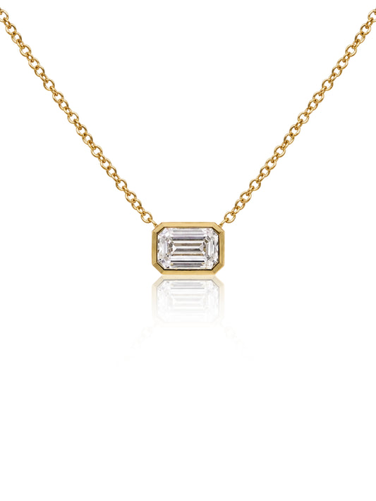 Lab Grown Emerald Cut Diamond Pendant T=1.02ct, 9K Yellow Gold