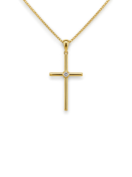 Lab Grown Diamond Set Cross Pendant, 9 Carat Yellow Gold