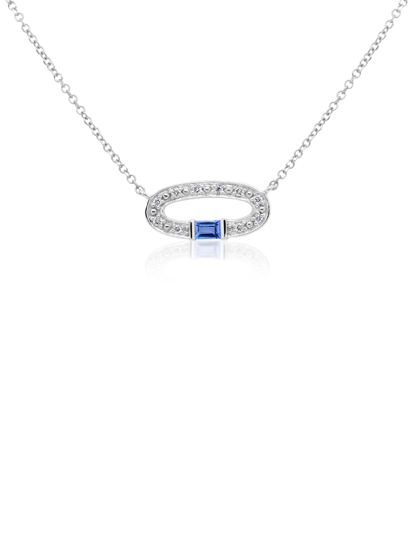 3x2mm Blue Topaz & 0.05 Carat Diamond Pendant in 9 Carat White Gold