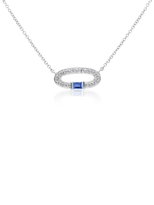 3x2mm Blue Topaz & 0.05 Carat Diamond Pendant in 9 Carat White Gold