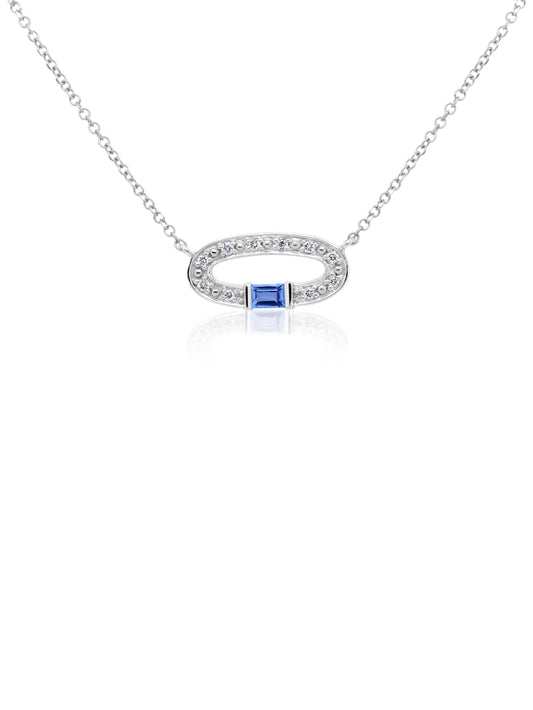 3x2mm Blue Topaz & 0.05 Carat Diamond Pendant in 9 Carat White Gold