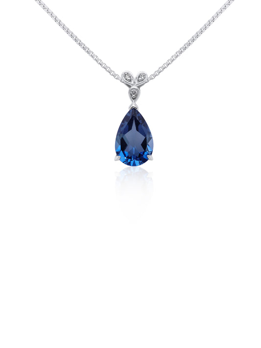 9x6mm Pear London Blue Topaz & Diamond Pendant in 9 Carat White Gold