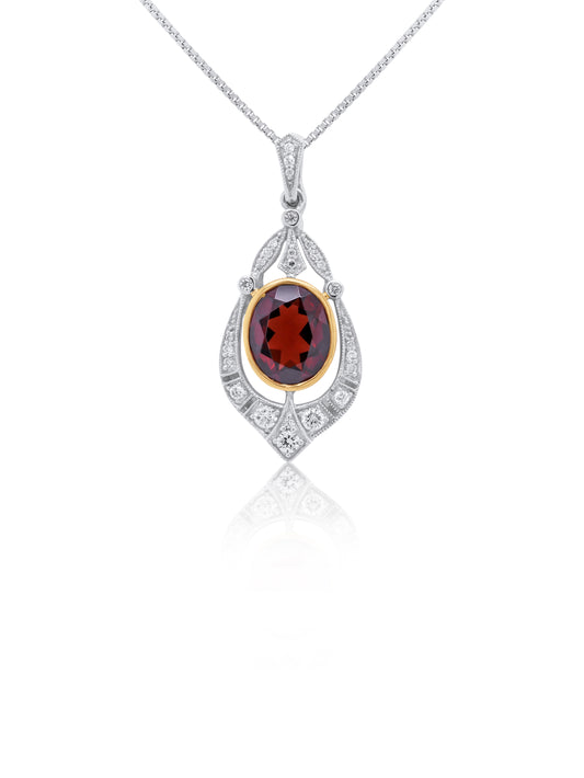 Garnet 2.93ct & Diamond T=0.26ct Enhancer, 9 Carat White & Yellow Gold