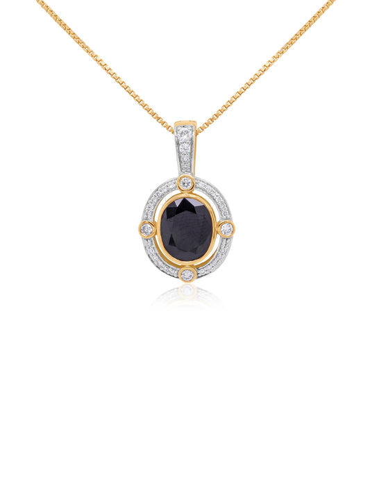 Natural Black Sapphire & Diamond Enhancer, 9K Yellow & White Gold