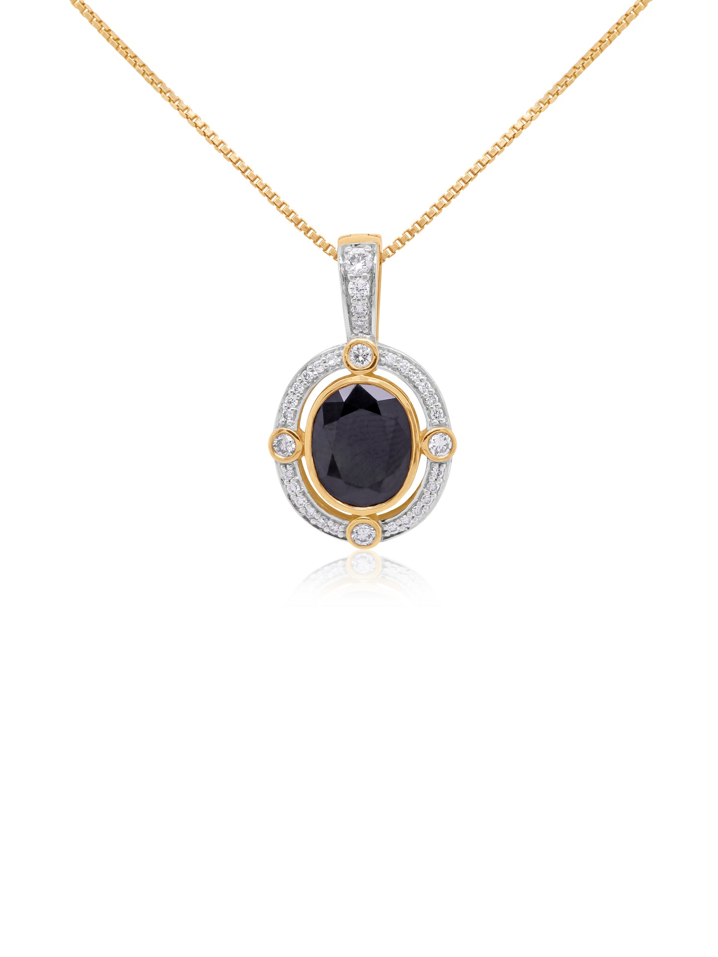 Natural Black Sapphire & Diamond Enhancer, 9K Yellow & White Gold