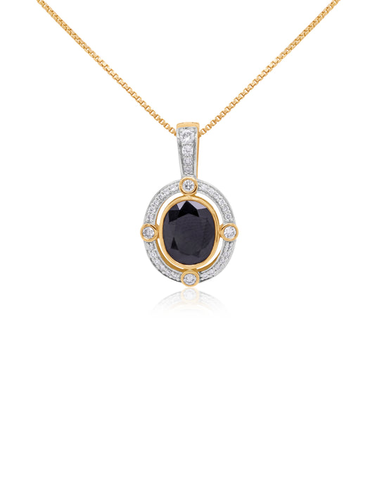 Natural Black Sapphire & Diamond Enhancer, 9K Yellow & White Gold
