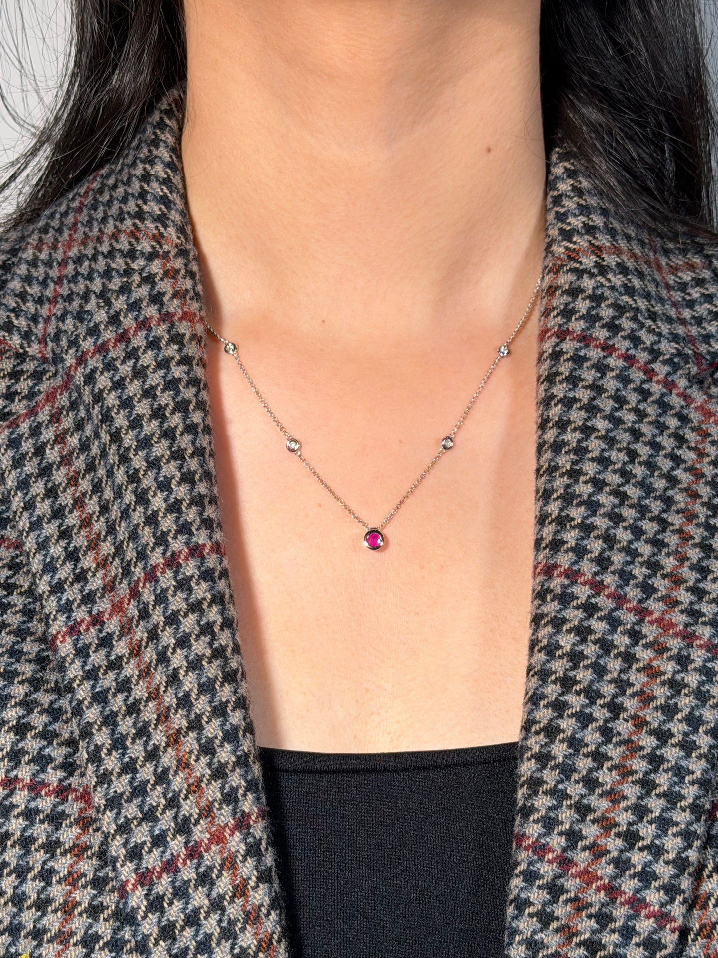 3.6mm Ruby & Diamond Necklace in 9 Carat White Gold
