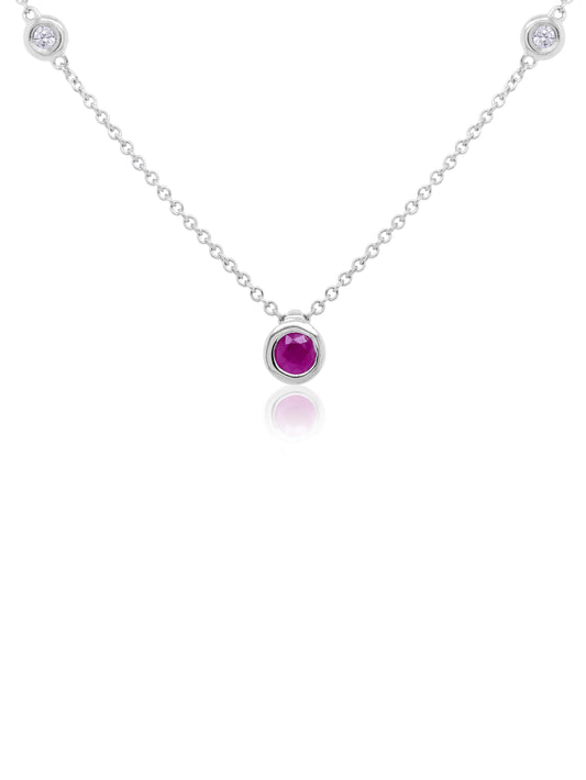 3.6mm Ruby & Diamond Necklace in 9 Carat White Gold