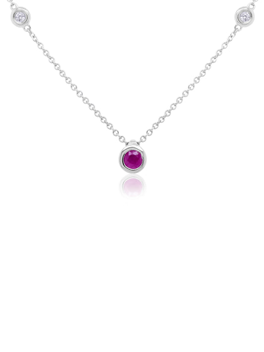 3.6mm Ruby & Diamond Necklace in 9 Carat White Gold