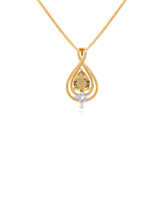 Pear Cut Citrine & Diamond Pendant in 9 Carat Yellow Gold