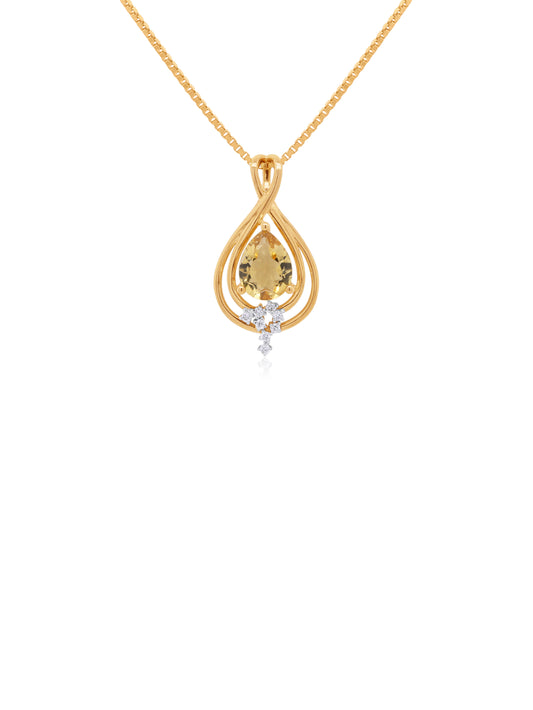 Pear Cut Citrine & Diamond Pendant in 9 Carat Yellow Gold