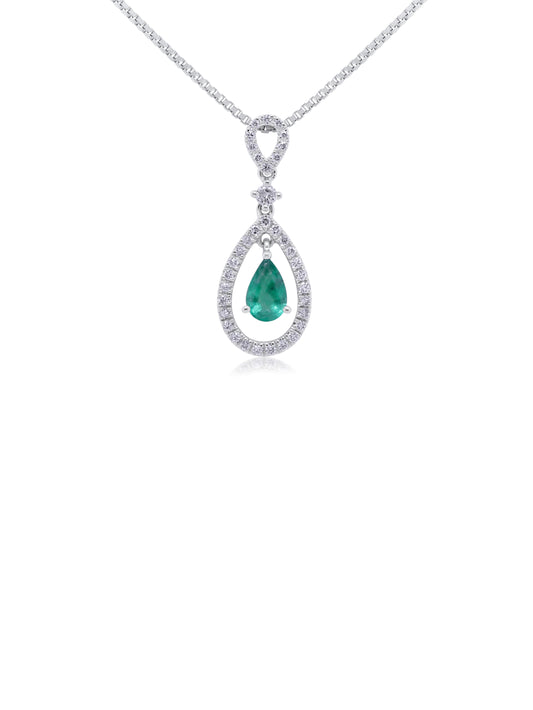 Emerald & Diamond Pendant, 9K White Gold