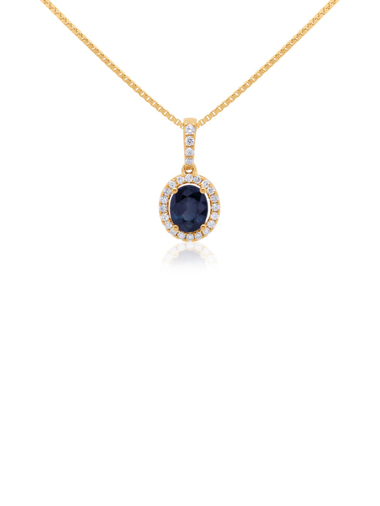 0.76ct Sapphire & 0.13ct Diamond Pendant in 9 Carat Yellow Gold