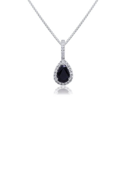 Sapphire 5x7mm, 0.74ct & 0.14ct Diamond Pendant in 9 Carat White Gold