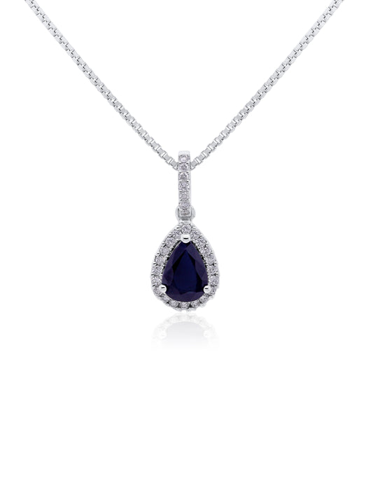Sapphire 5x7mm, 0.74ct & 0.14ct Diamond Pendant in 9 Karat White Gold
