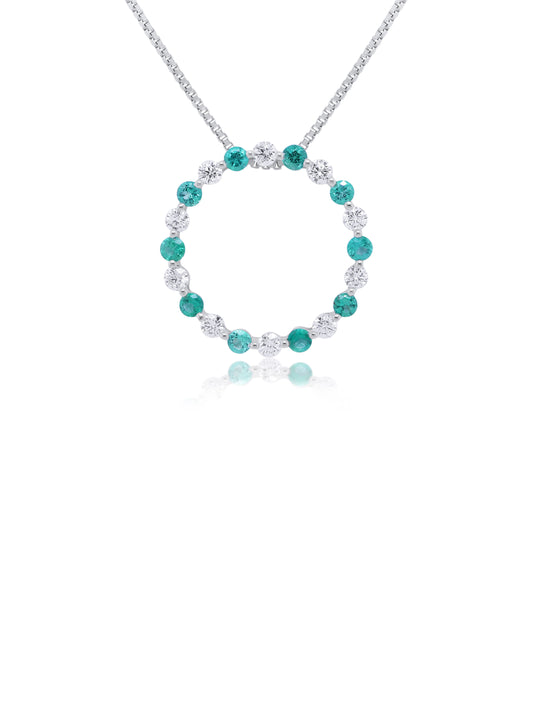 Natural Emerald & Diamond Circle Of Life Pendant, 18K WG