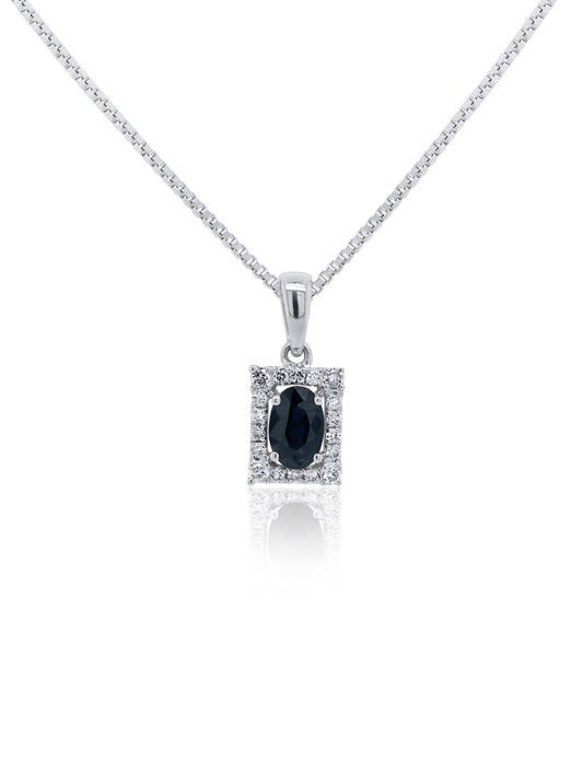 Sapphire 4x6mm, 0.46ct & 0.15ct Diamond Pendant in 9 Carat White Gold