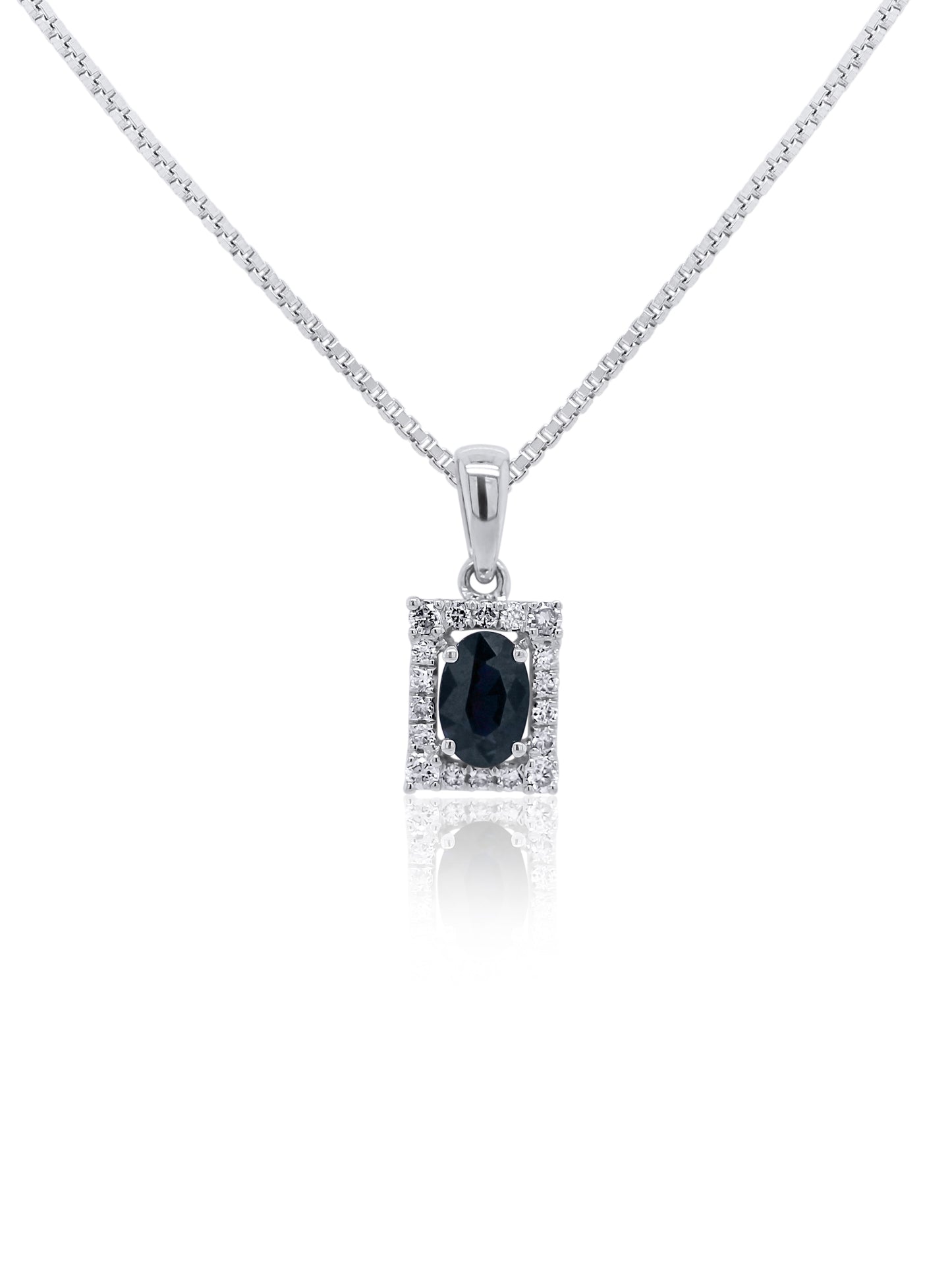 Sapphire 4x6mm, 0.46ct & 0.15ct Diamond Pendant in 9 Carat White Gold