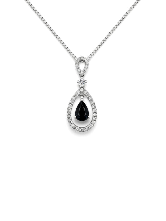 Sapphire 4x6mm, 0.47ct & 0.21ct Diamond Pendant in 9 Carat White Gold