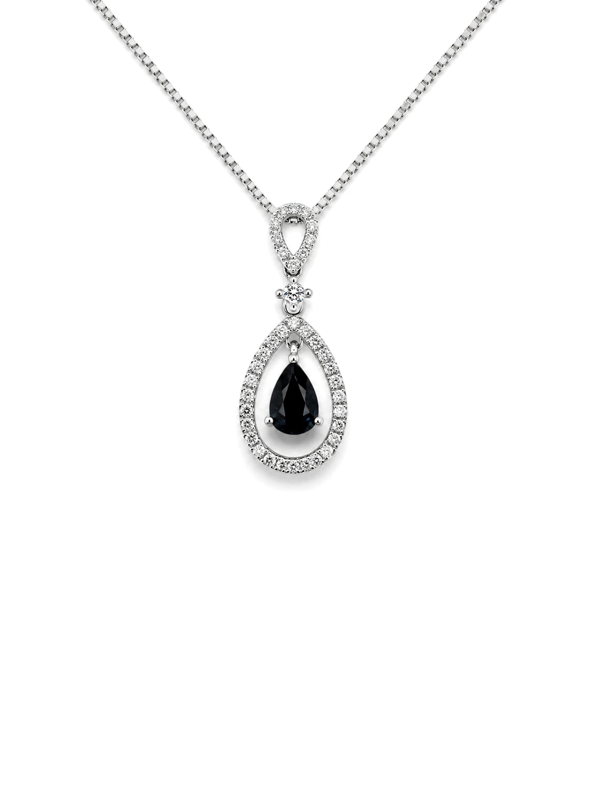 Sapphire 4x6mm, 0.47ct & 0.21ct Diamond Pendant in 9 Carat White Gold