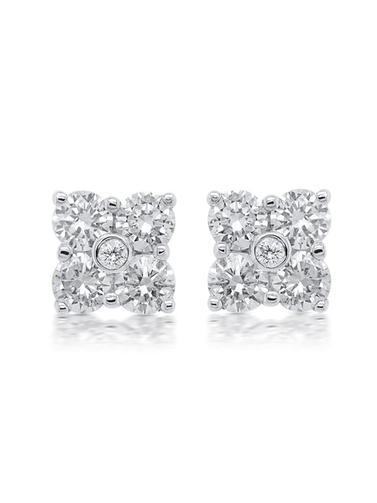 Claw Set Stud Earrings 9 Carat White Gold & 8=0.35ct GSI RBC Diamonds