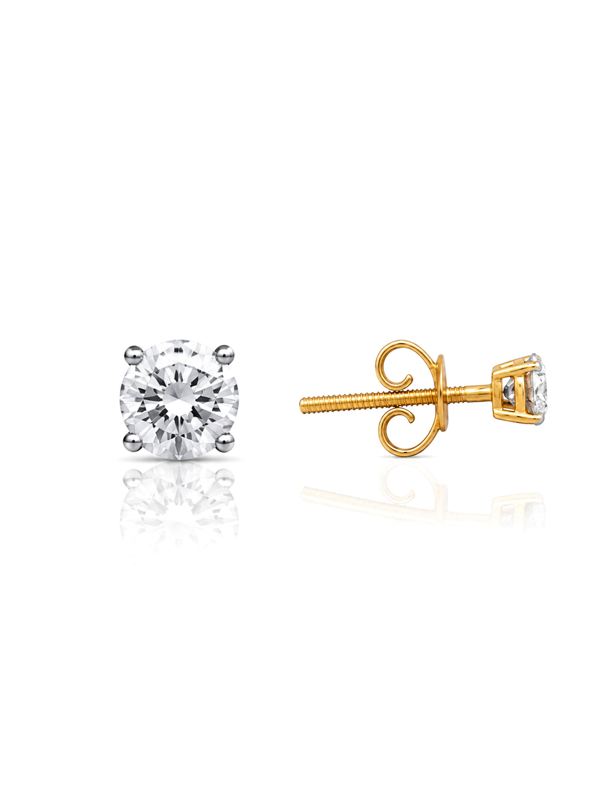 RBC 4 claw Diamond stud earrings, T=0.20ct, 18K Yellow Gold
