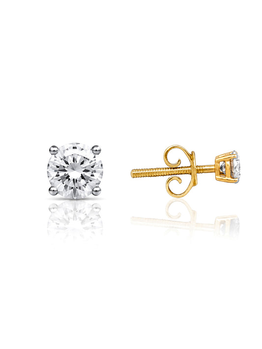Lab Grown Classic Diamond 18 Carat Yellow Gold Stud Ear Rings.T=0.50ct