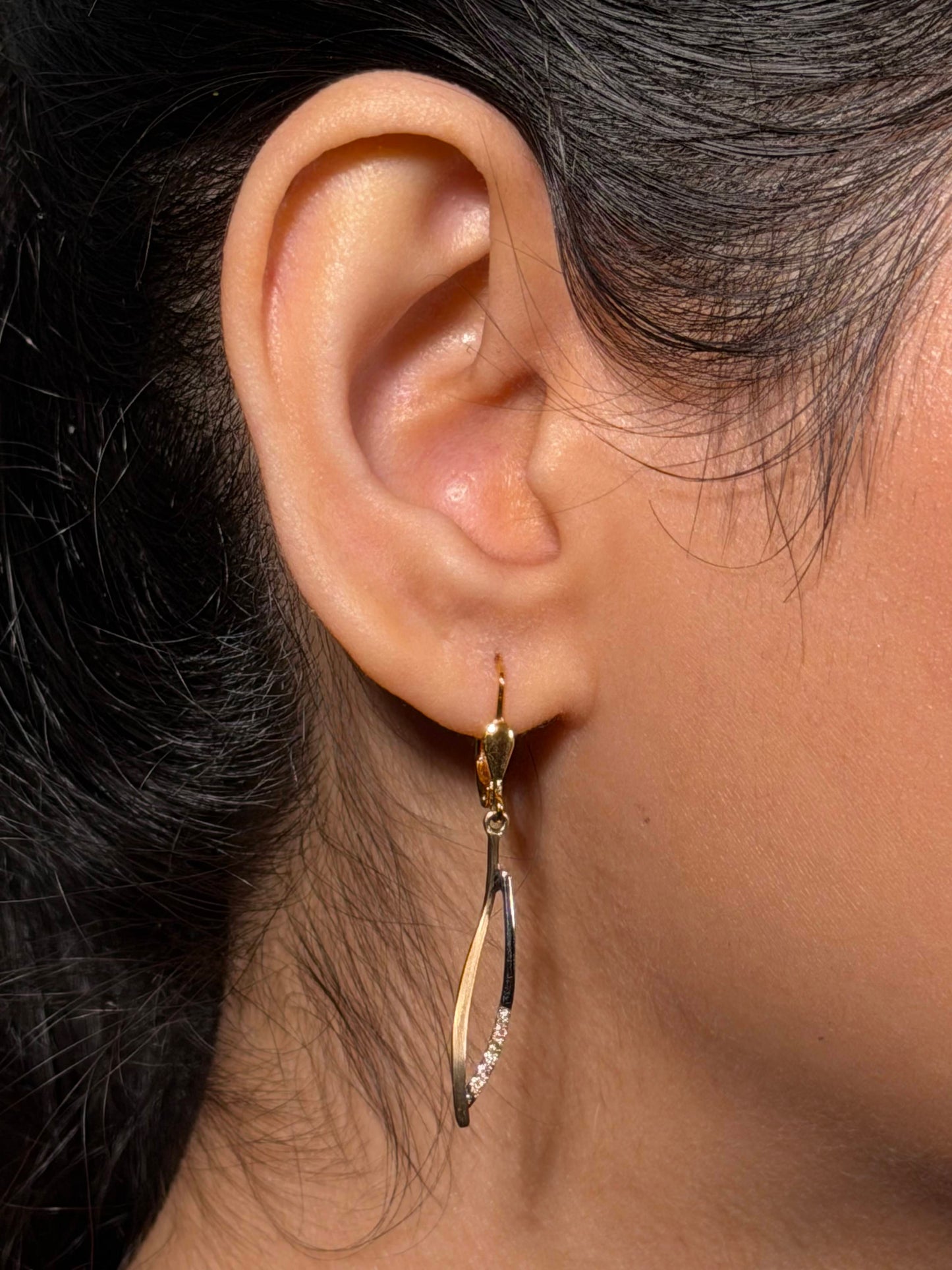 0.07 Carat Diamond Set Drop Earrings, 9 Carat Two-Tone