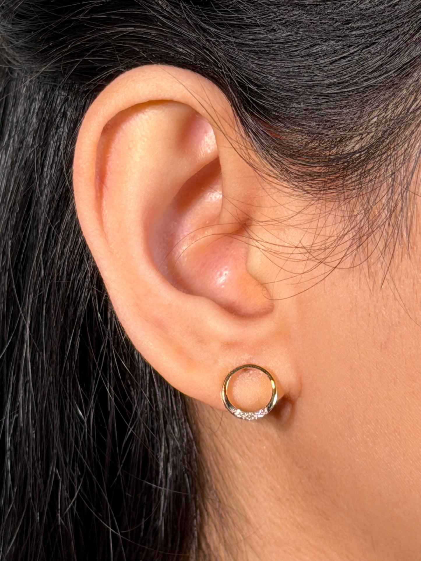 Diamond Circle Stud Earrings, 9K Yellow Gold