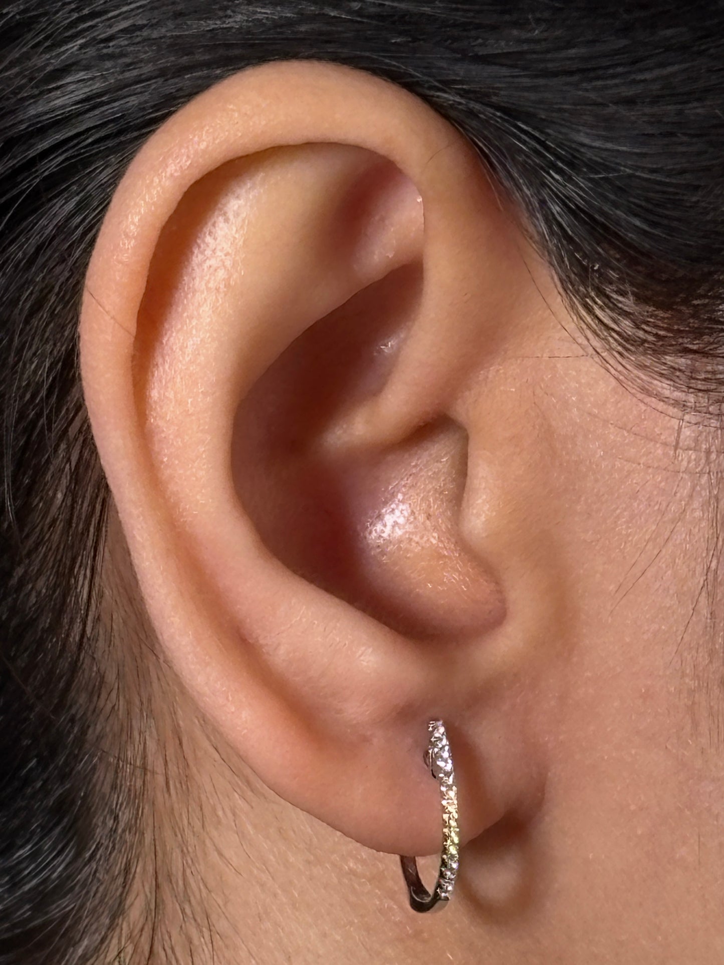 Diamond Set Huggie earrings in 18 Carat White Gold, T=0.09 carat