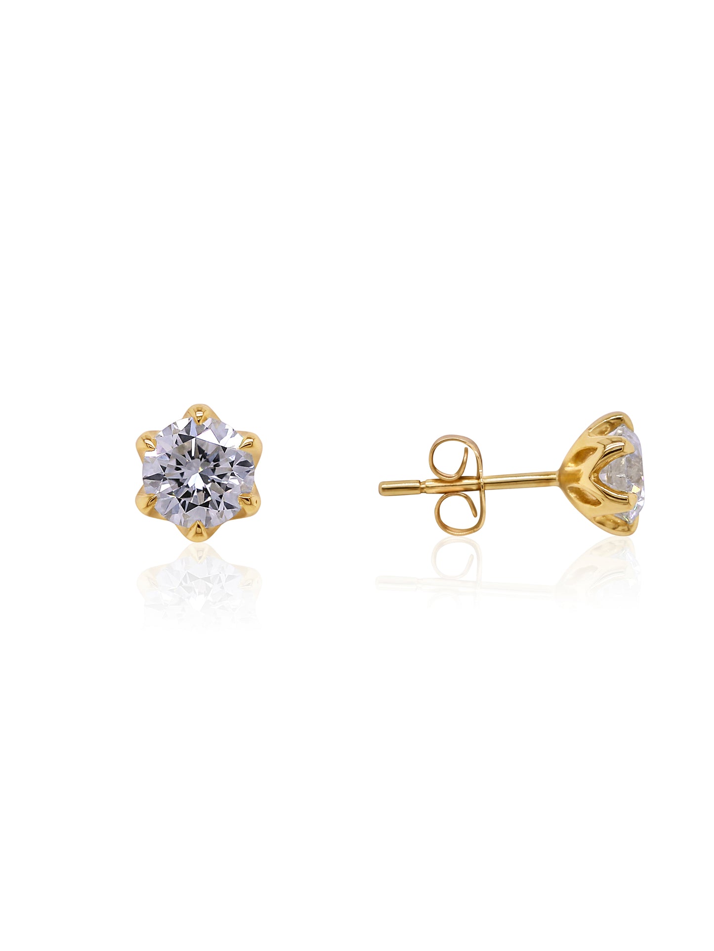 Lab Grown Diamond Stud Earrings, T=1.50ct, DVS 9K Yellow Gold 6 claw