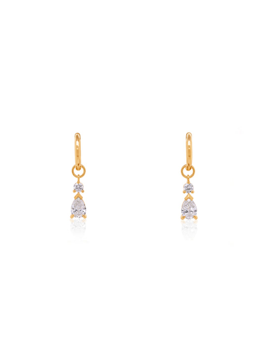 Lab Grown Pear Cut Diamond Drop Earrings T=1.20ct 9K Yellow Gold.