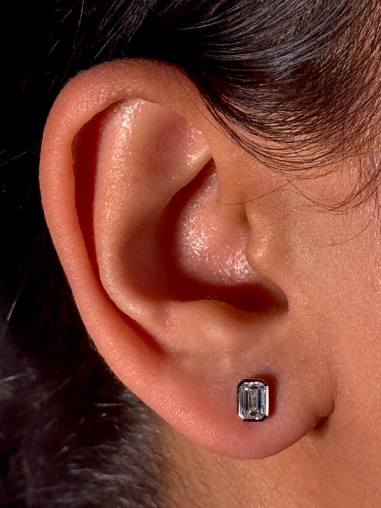 Lab Grown Emerald Cut Diamond Stud Earrings, 2x0.34ct 9K White Gold.