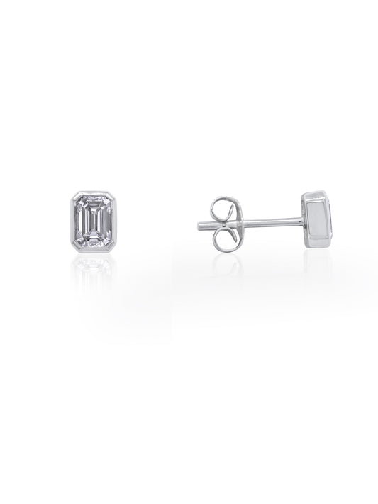 Lab Grown Emerald Cut Diamond Stud Earrings, 2x0.34ct 9K White Gold.
