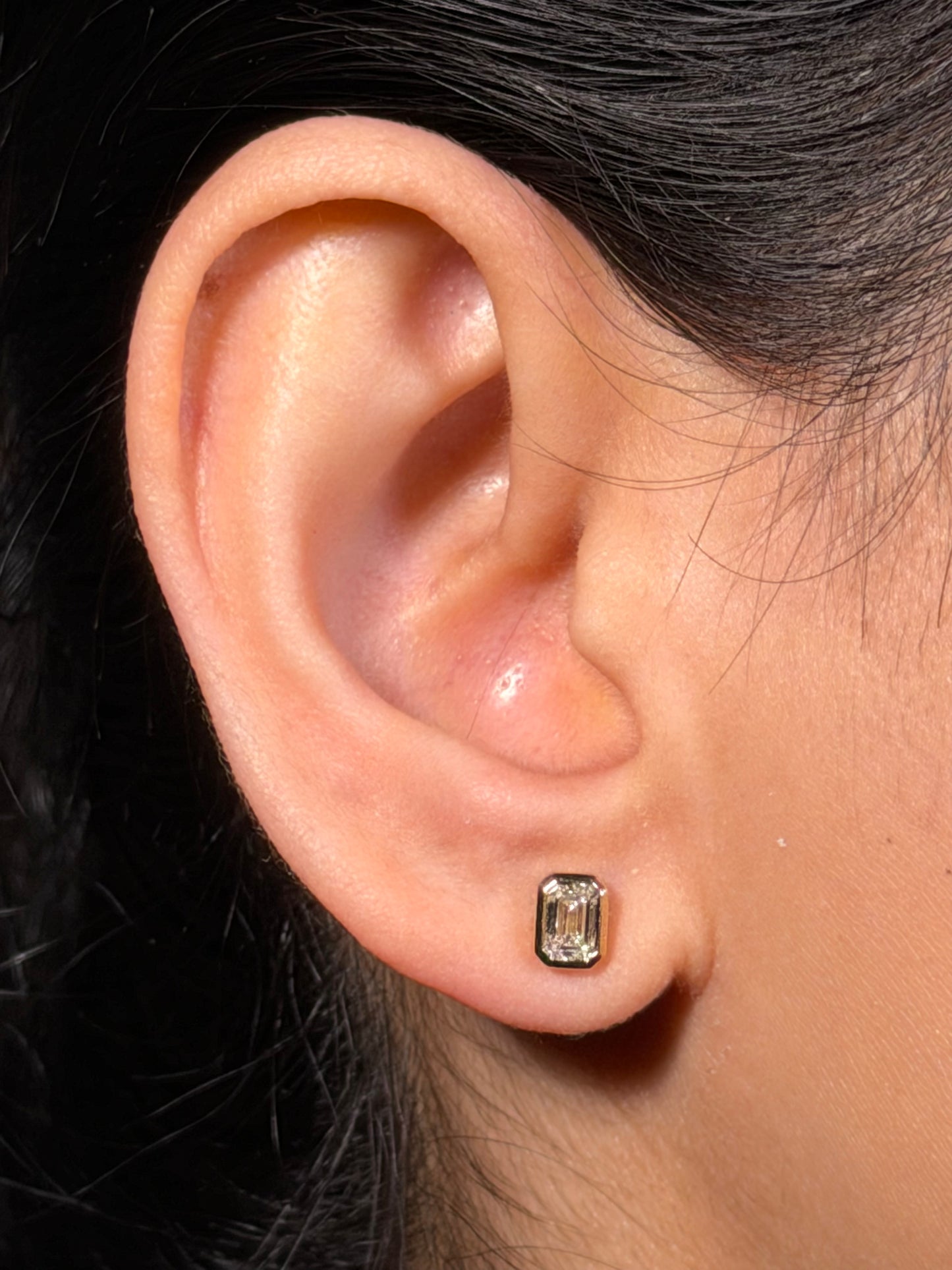Lab Grown Diamonds Emerald Cut Stud Earrings, 2x0.34ct 9K Yellow Gold.