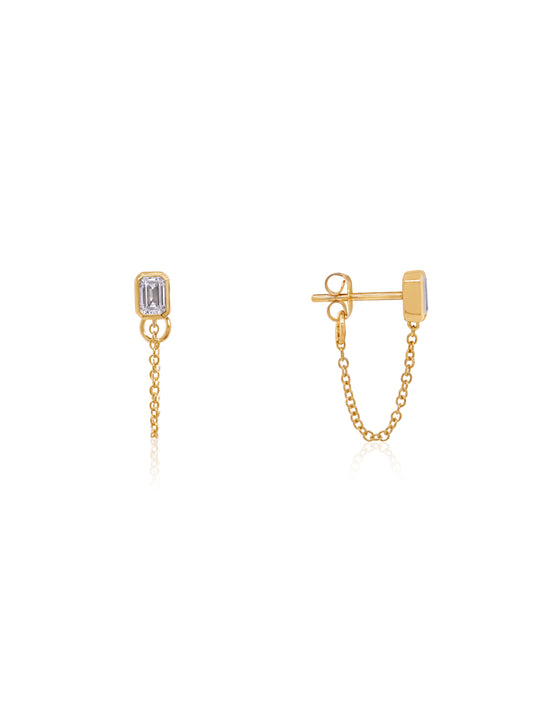 Lab Grown Emerald Cut Diamond Stud Earrings, 2x0.30ct 9K Yellow Gold.