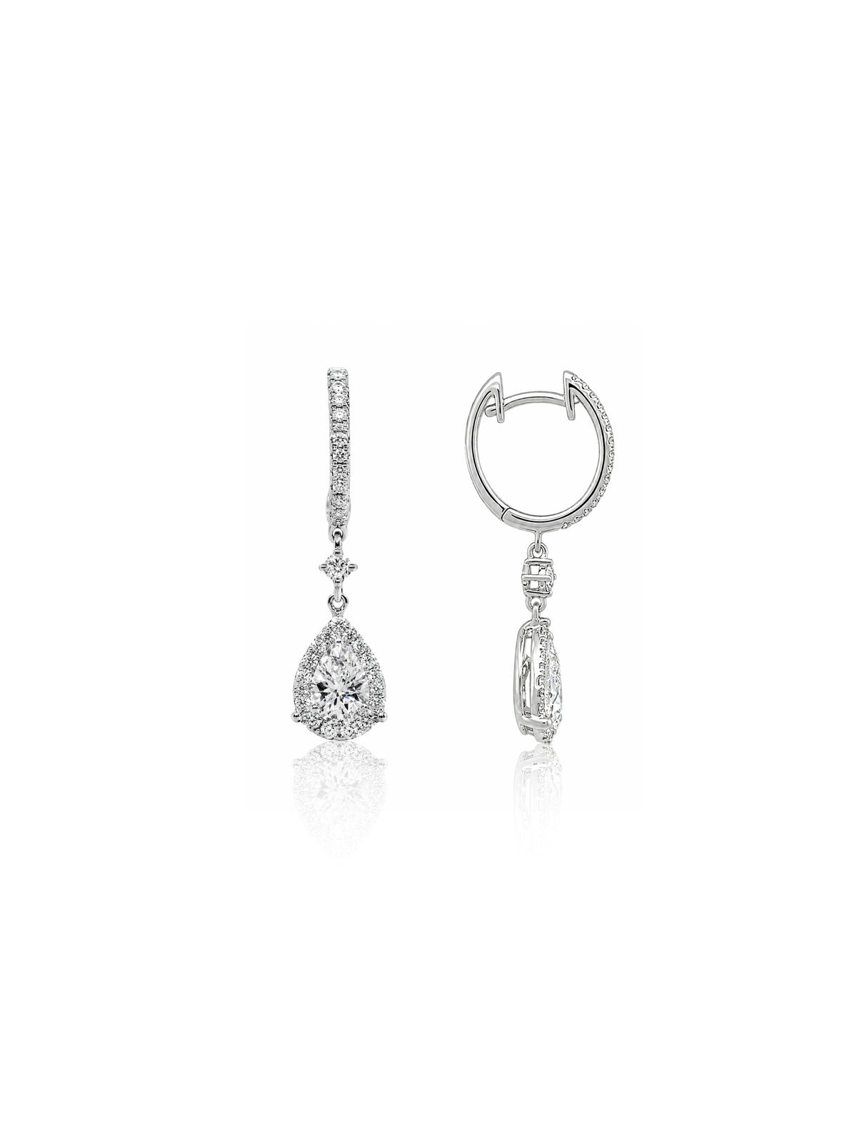 Lab Grown Diamond Drop Huggie Earrings Claw Set 9 Carat White Gold