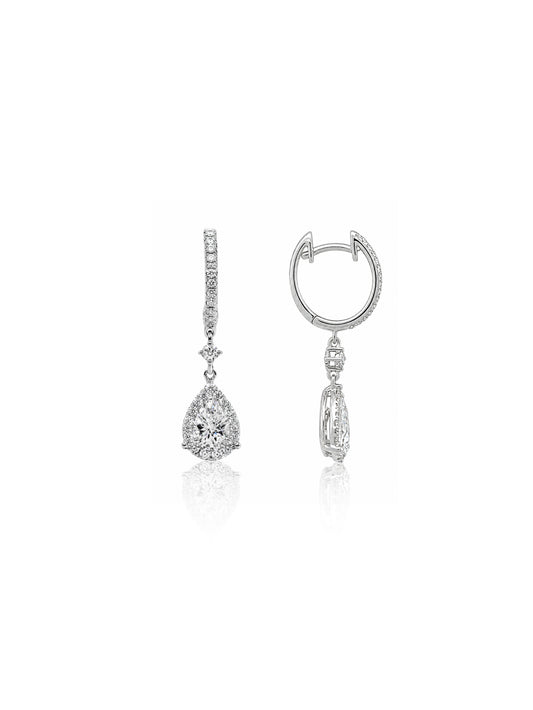 Lab Grown Diamond Drop Huggie Earrings Claw Set 9 Carat White Gold