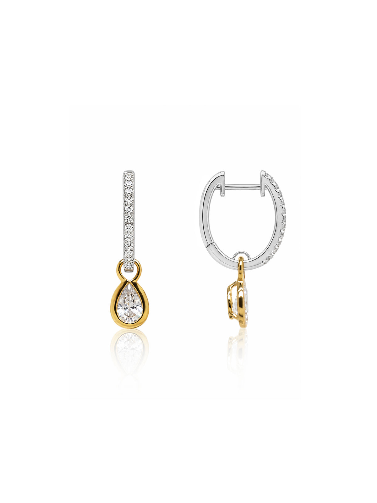 Lab Grown Diamond Drop Huggie Earrings Claw Set 9K White & Yellow Gold