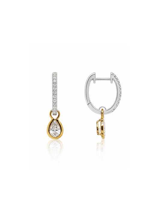 Lab Grown Diamond Drop Huggie Earrings Claw Set 9K White & Yellow Gold