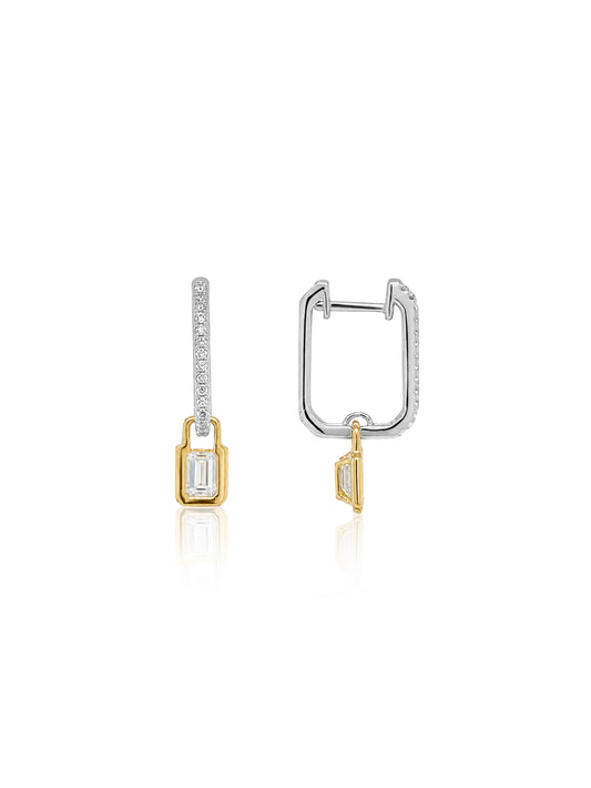 Lab Grown Diamond Drop Huggie Earrings Claw Set 9K White & Yellow Gold