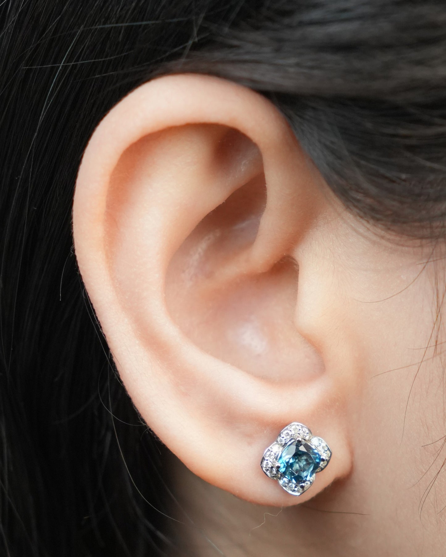 London Blue Topaz & Diamond Earrings, flower style.