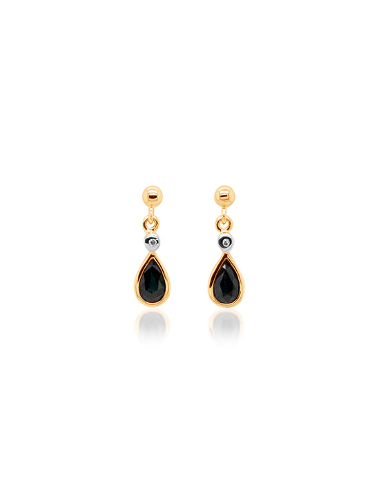Pear Sapphire & Diamond Drop Earrings, 9K Yellow Gold