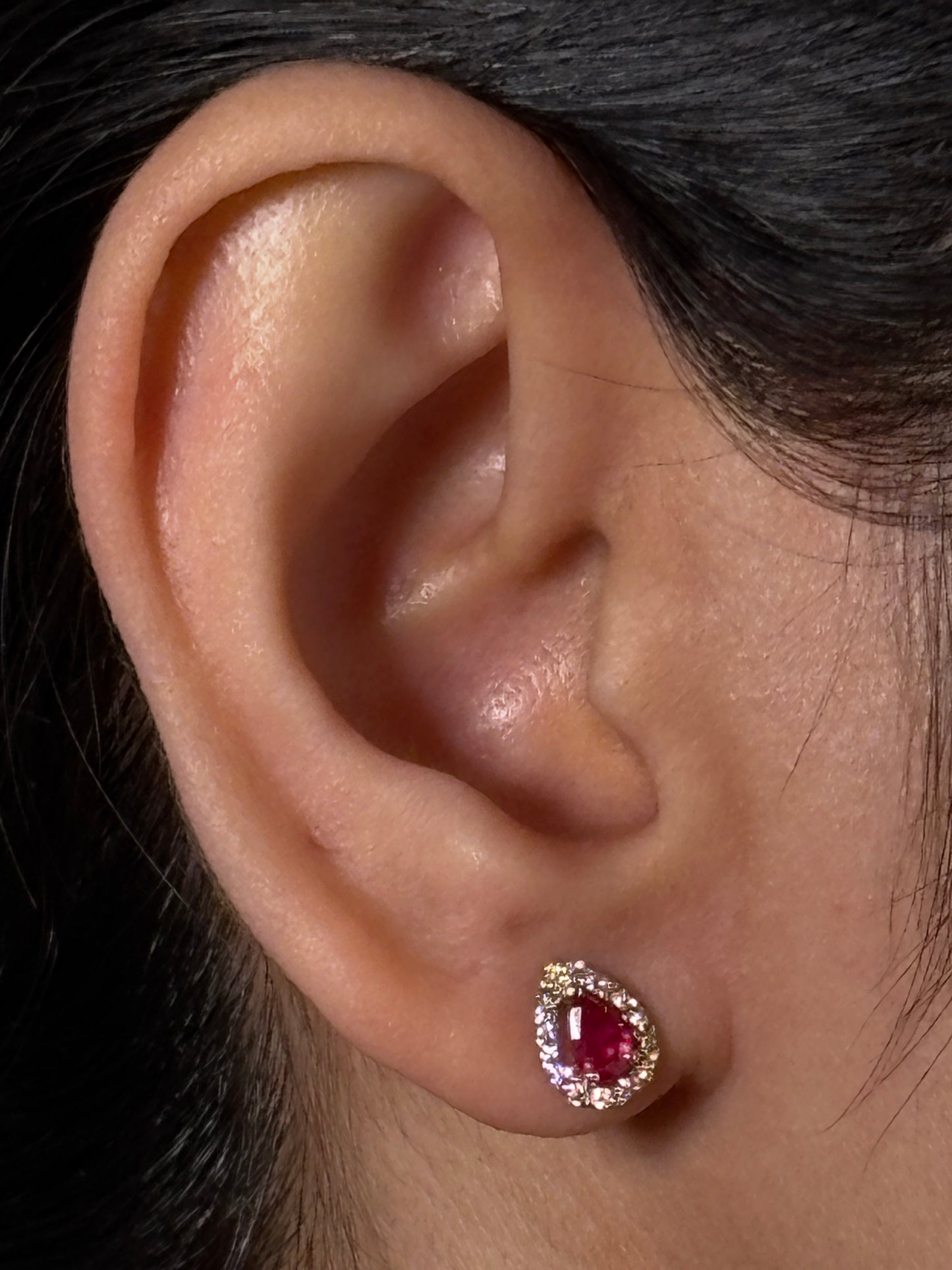 3x5 mm 0.48 Carat Pear Ruby & Diamonds Tear Stud Earrings