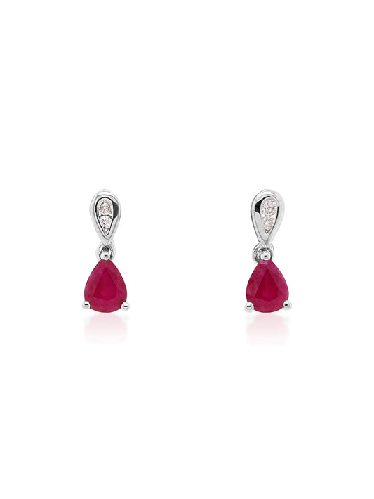 3x4mm Oval Ruby & 0.11 Carat Diamond Earrings in 9 Carat Yellow Gold